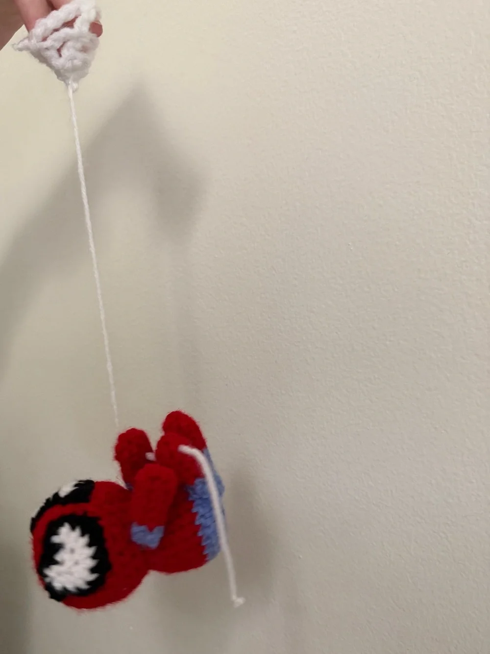 Handmade Red Crochet Stuffed Toy with Blue Accents - Kids Plush